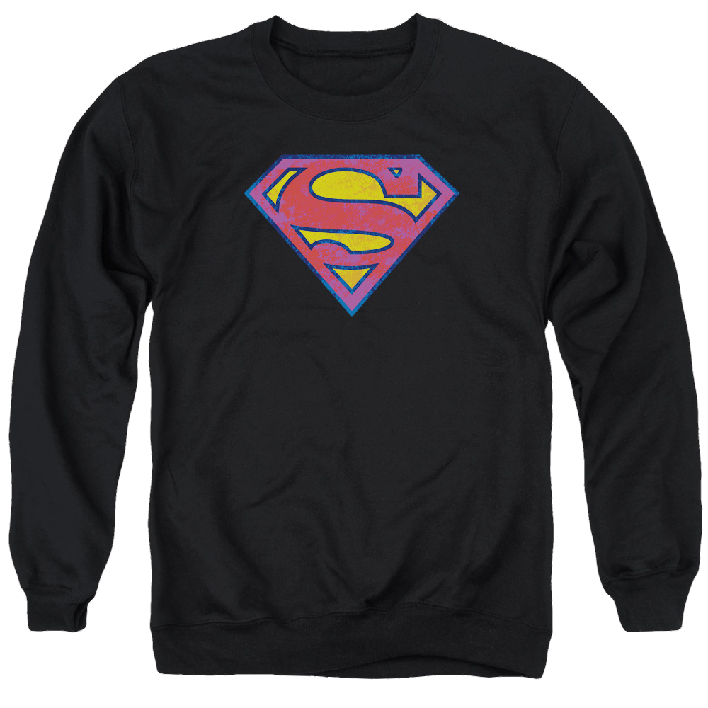 Superman Sm Neon Distress Logo - Men's Crewneck Sweatshirt Men's Crewneck Sweatshirt Superman