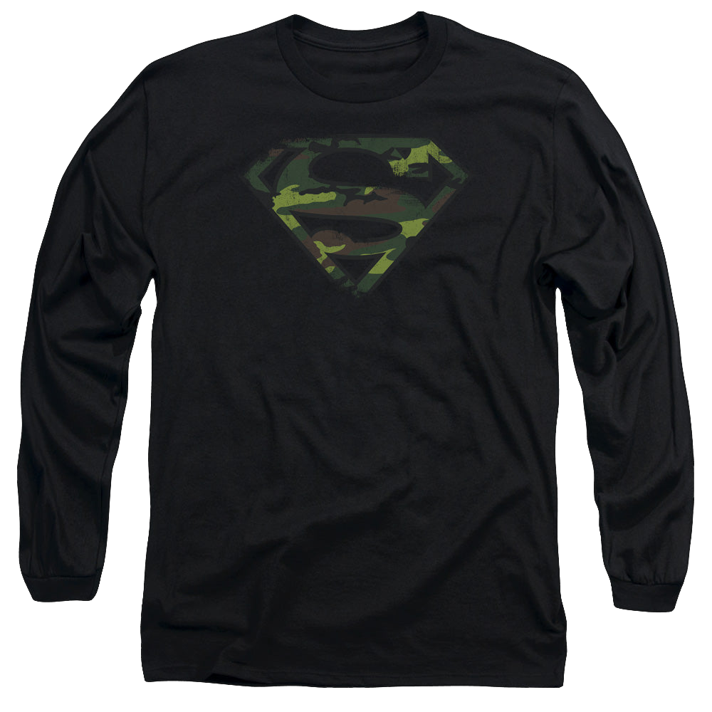 Superman Distressed Camo Shield - Men's Long Sleeve T-Shirt Men's Long Sleeve T-Shirt Superman