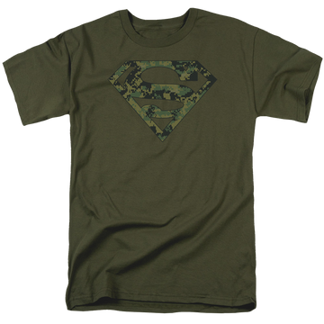 Military green men's regular fit t-shirt with Superman Marine Camo Shield graphic