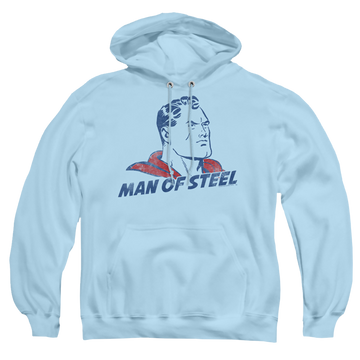 Light blue pullover hoodie with Superman The Man graphic
