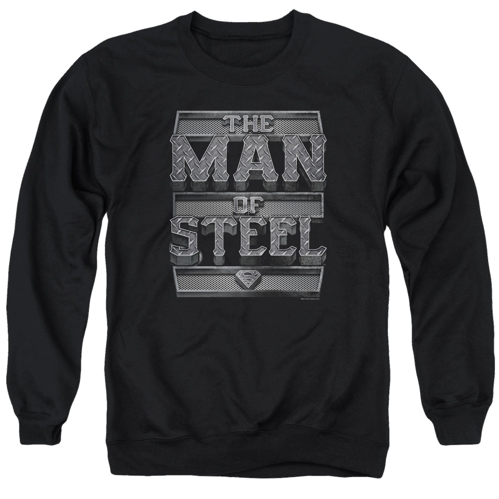 Superman Steel Text - Men's Crewneck Sweatshirt Men's Crewneck Sweatshirt Superman