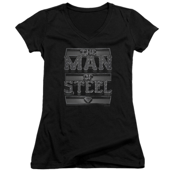 Superman Steel Text - Juniors V-Neck T-Shirt Juniors V-Neck T-Shirt Superman