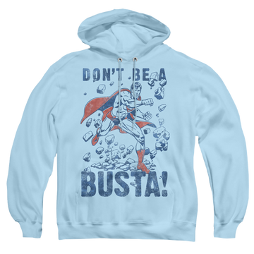 Light blue pullover hoodie with Superman Busta graphic
