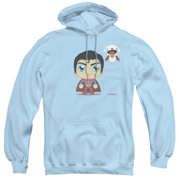 Light blue pullover hoodie with Cute Superman graphic
