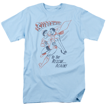 Light blue men's regular fit t-shirt with Superman To The Rescue graphic