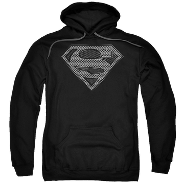 Black pullover hoodie with Superman Chainmail graphic