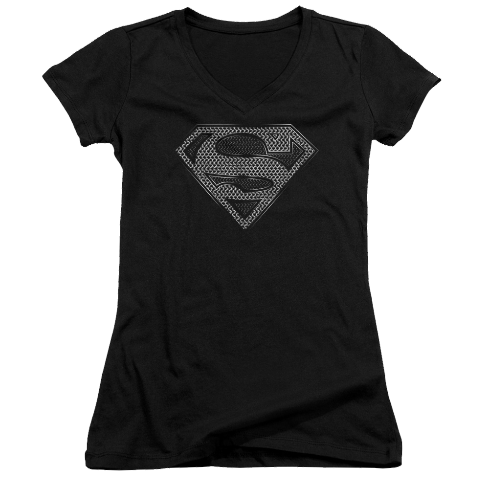 Superman Chainmail - Juniors V-Neck T-Shirt Juniors V-Neck T-Shirt Superman
