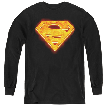 Black youth long sleeve t-shirt with Superman Hot Steel Shield graphic