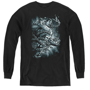 Black youth long sleeve t-shirt with Superman Break Free graphic