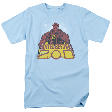 Light blue men's regular fit t-shirt with Superman Kneel Before graphic