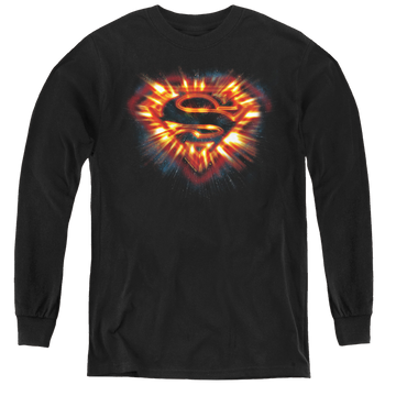 Black youth long sleeve t-shirt with Superman Space Burst Shield graphic