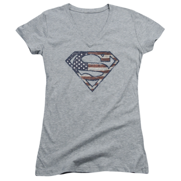 Superman Wartorn Flag - Juniors V-Neck T-Shirt Juniors V-Neck T-Shirt Superman