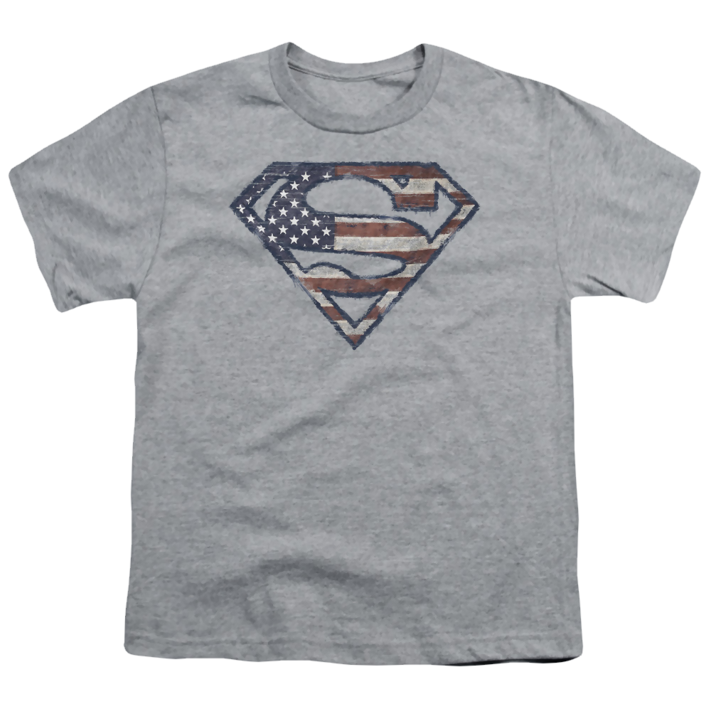 Superman Wartorn Flag - Youth T-Shirt Youth T-Shirt (Ages 8-12) Superman