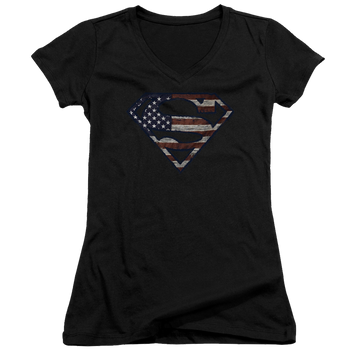 Superman Wartorn Flag - Juniors V-Neck T-Shirt Juniors V-Neck T-Shirt Superman