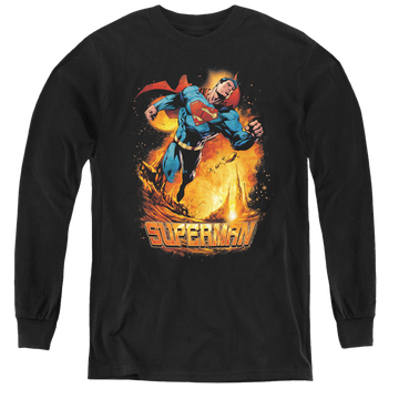 Black youth long sleeve t-shirt with Superman Space Case graphic