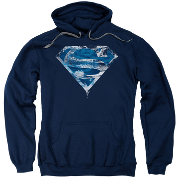 Navy pullover hoodie with Superman Water Shield graphic