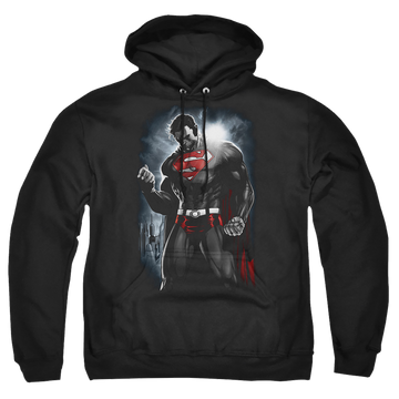 Black pullover hoodie with Superman Light Of The Sun graphic