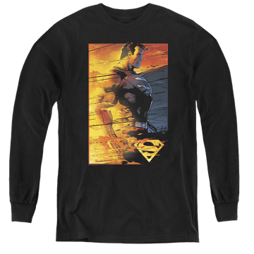 Black youth long sleeve t-shirt with Superman Fireproof graphic