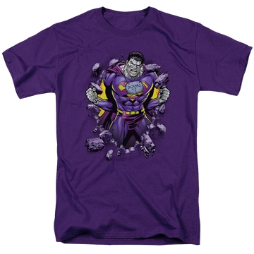 Purple men's regular fit t-shirt with Superman Bizzaro Breakthrough graphic