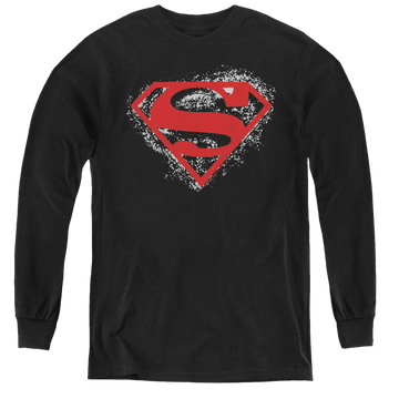 Black youth long sleeve t-shirt with Superman Hardcore Noir Shield graphic