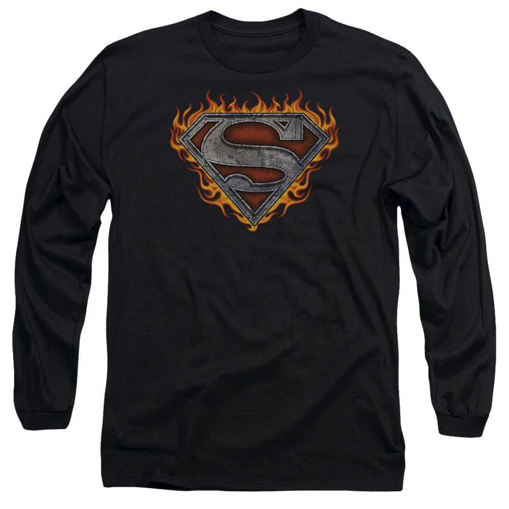 Superman Iron Fire Shield - Men's Long Sleeve T-Shirt Men's Long Sleeve T-Shirt Superman