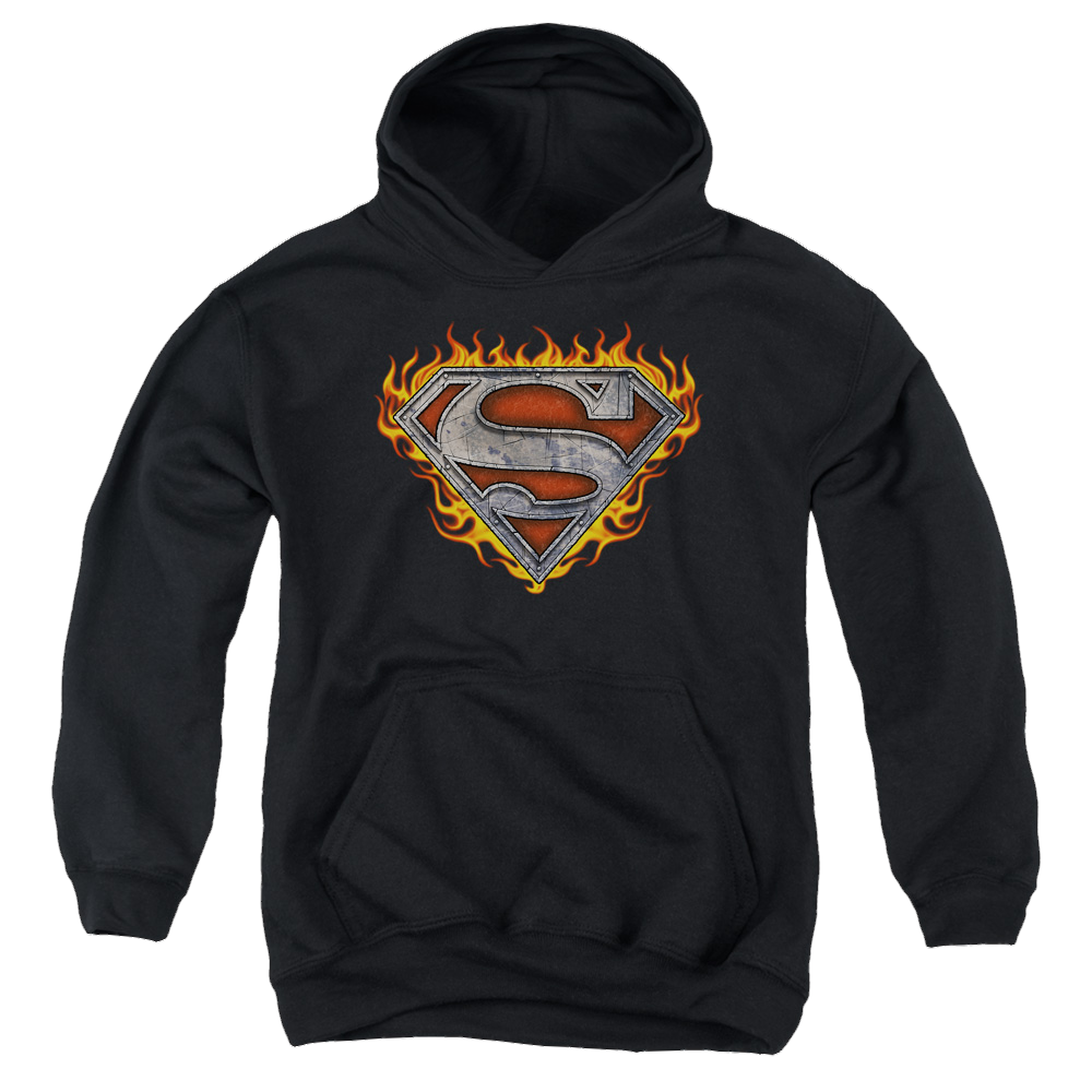 Superman Iron Fire Shield - Youth Hoodie Youth Hoodie (Ages 8-12) Superman