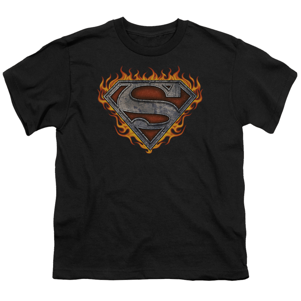 Superman Iron Fire Shield - Youth T-Shirt Youth T-Shirt (Ages 8-12) Superman