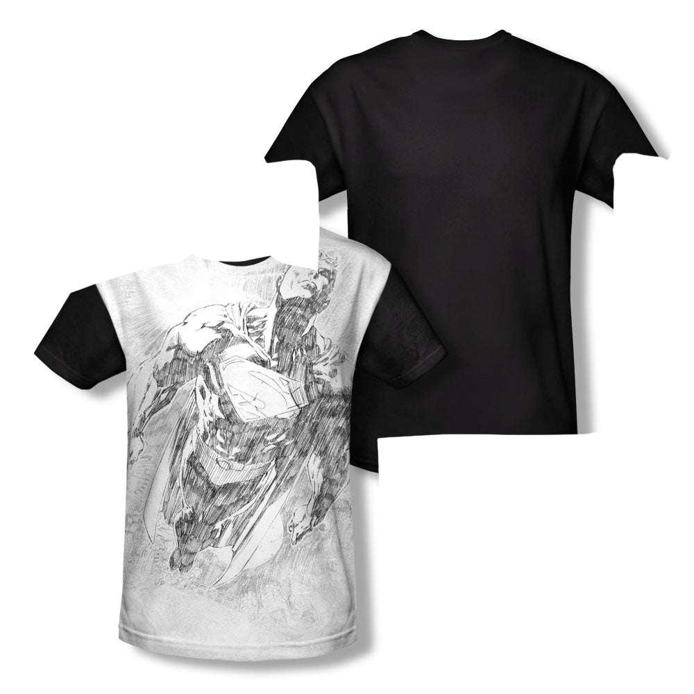 Superman Exploding Space Sketch - Men's Black Back T-Shirt Men's Black Back T-Shirt Superman