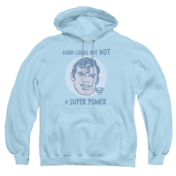 Light blue pullover hoodie with Superman Good Looks graphic