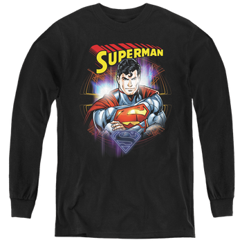 Black youth long sleeve t-shirt with Superman Glam graphic