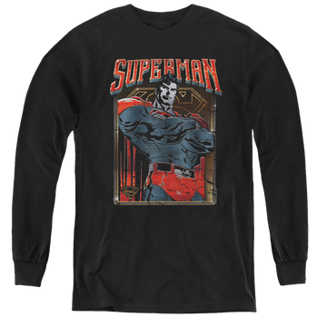 Black youth long sleeve t-shirt with Superman Head Bang graphic
