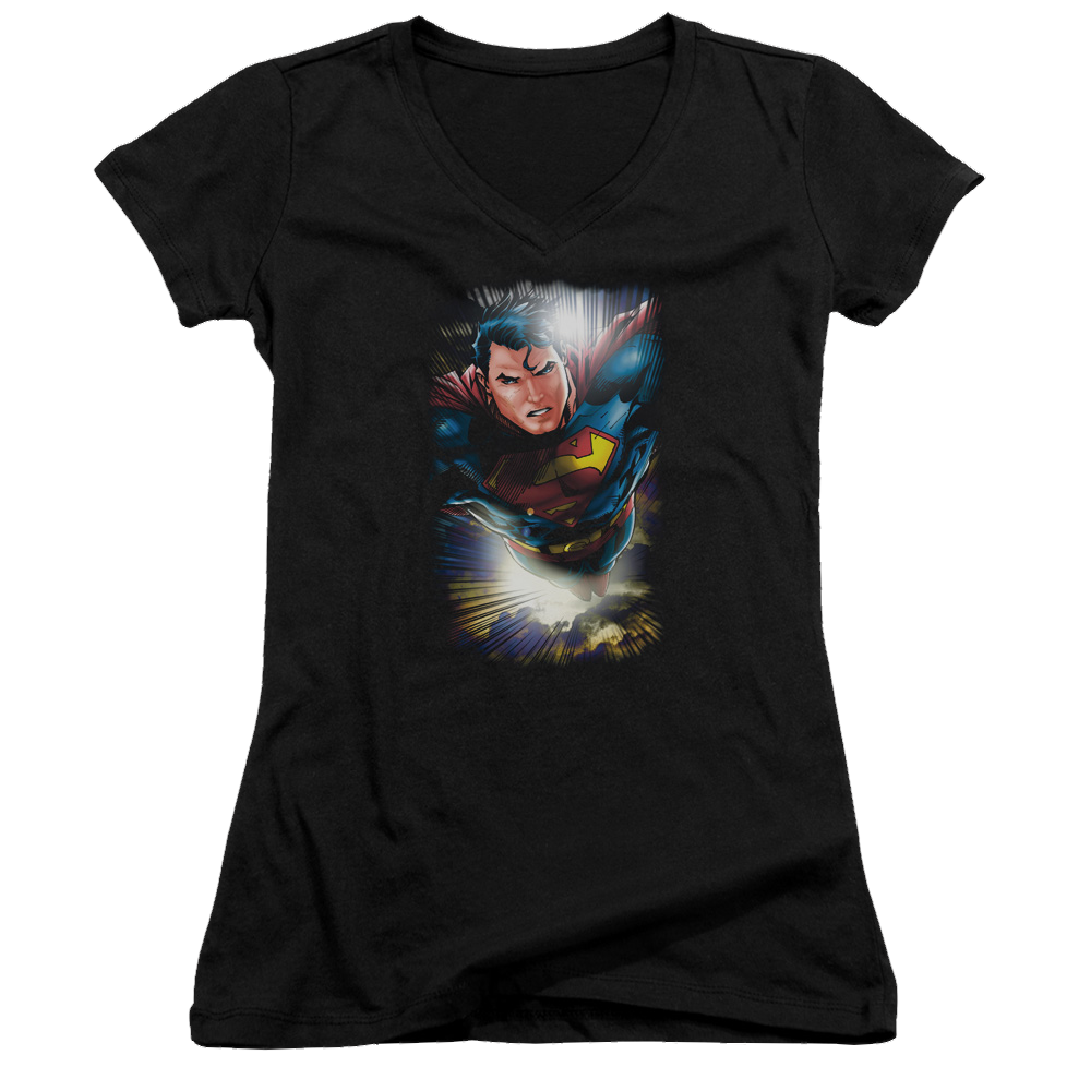 Superman In The Sky - Juniors V-Neck T-Shirt Juniors V-Neck T-Shirt Superman