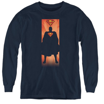 Navy youth long sleeve t-shirt with Superman Block graphic