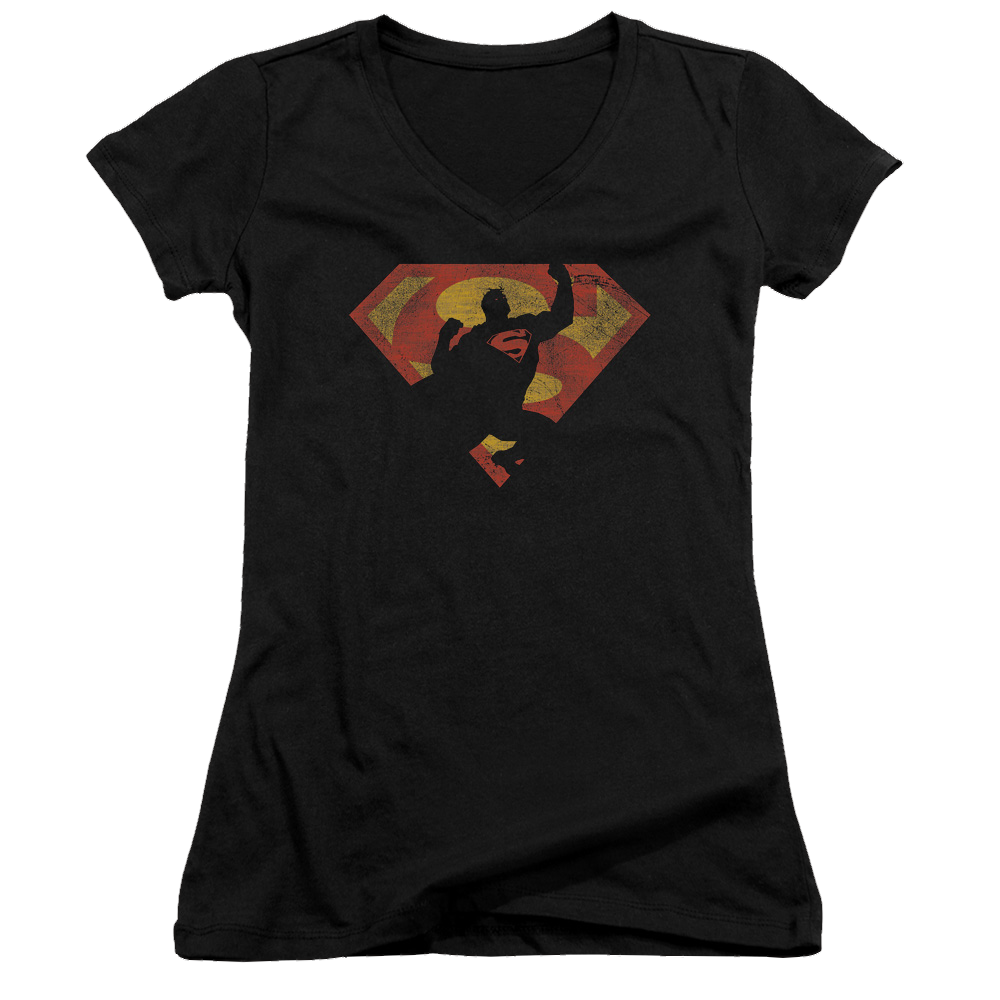 Superman S Shield Knockout - Juniors V-Neck T-Shirt Juniors V-Neck T-Shirt Superman