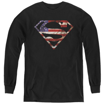 Black youth long sleeve t-shirt with Superman Super Patriot graphic