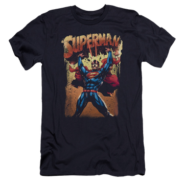 Navy men's premium slim fit t-shirt with Superman Lift Up graphic