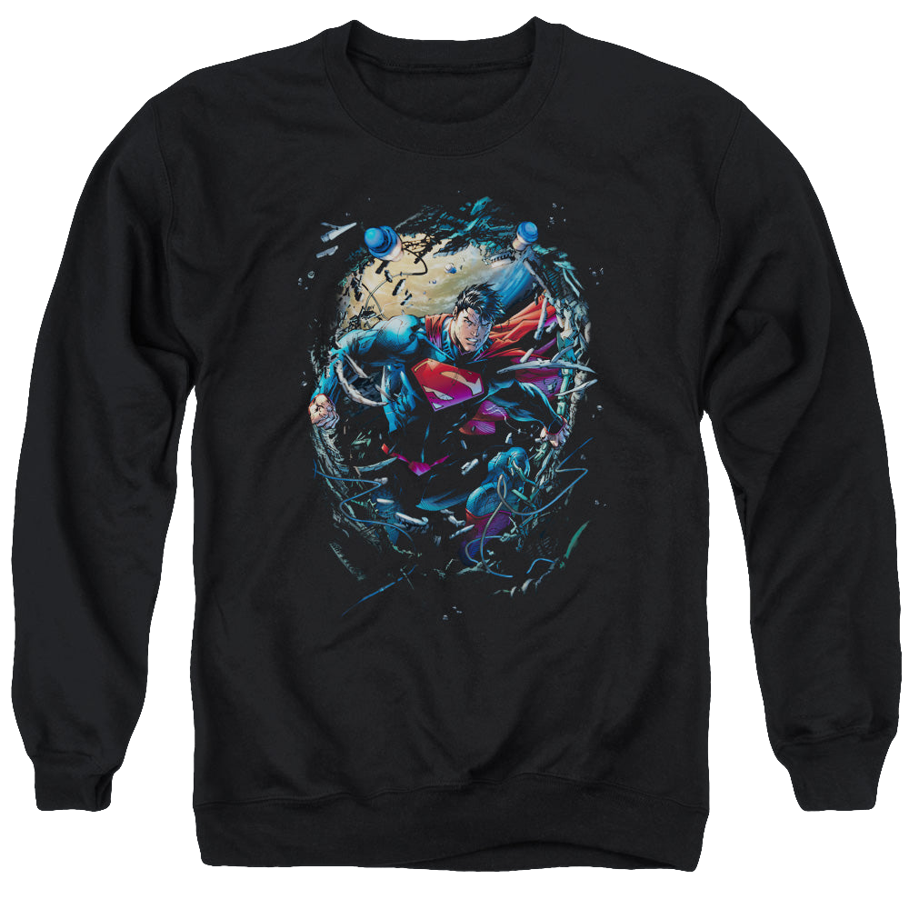 Superman Breaking Space - Men's Crewneck Sweatshirt Men's Crewneck Sweatshirt Superman