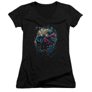 Superman Breaking Space - Juniors V-Neck T-Shirt Juniors V-Neck T-Shirt Superman