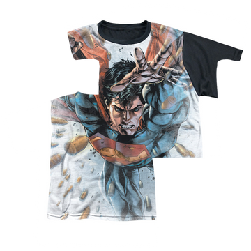 Superman Bullets In The Sky youth black back t-shirt for ages 8 to 12