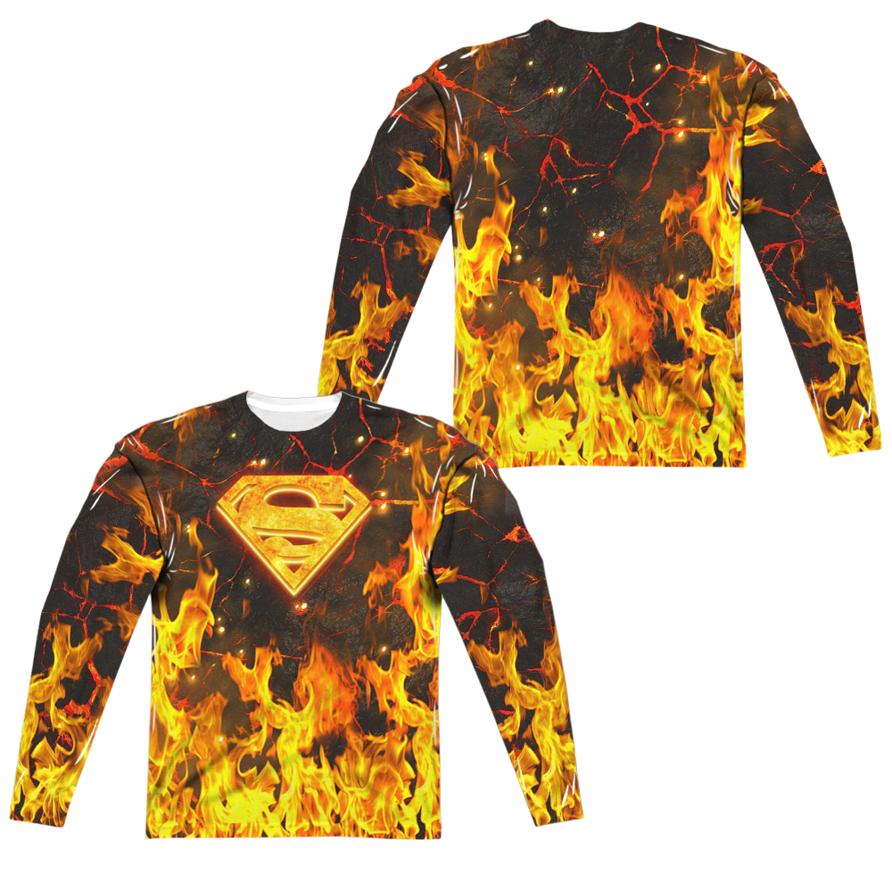 Superman Fire Logo (Front/Back Print) - Men's All-Over Print Long Sleeve Men's All-Over Print Long Sleeve Superman