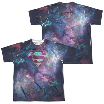 Superman Spaced Out Logo youth all-over print t-shirt for ages 8 to 12