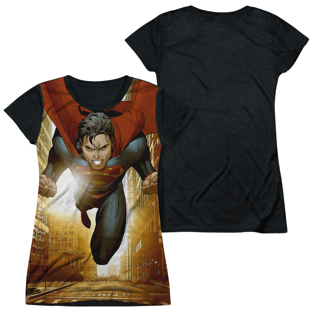 Superman Up Up City - Juniors Black Back T-Shirt Juniors Black Back T-Shirt Superman