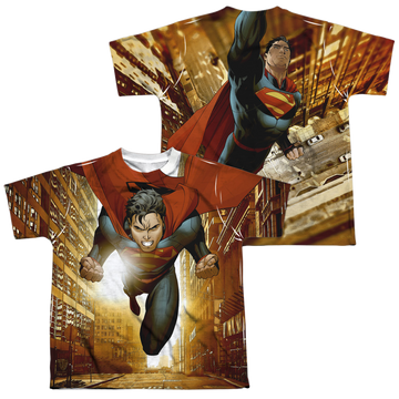Superman Up City youth all-over print t-shirt for ages 8 to 12