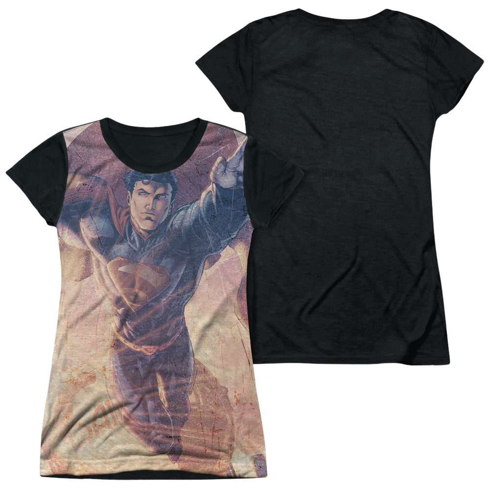 Superman Soar Above - Juniors Black Back T-Shirt Juniors Black Back T-Shirt Superman
