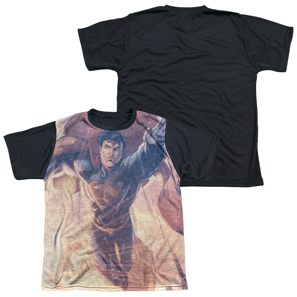 Superman Soar Above - Youth Black Back T-Shirt Youth Black Back T-Shirt (Ages 8-12) Superman