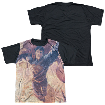 Superman Soar Above youth black back t-shirt for ages 8 to 12