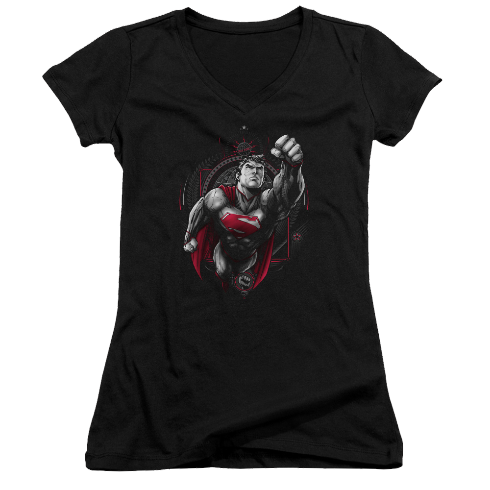 Superman Propaganda Superman - Juniors V-Neck T-Shirt Juniors V-Neck T-Shirt Superman