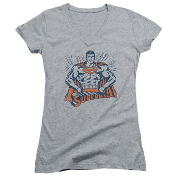 Superman Vintage Stance - Juniors V-Neck T-Shirt Juniors V-Neck T-Shirt Superman