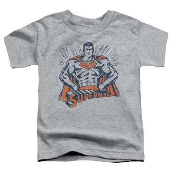 Athletic heather kid's t-shirt for ages 4 to 7 with Superman Vintage Stance graphic