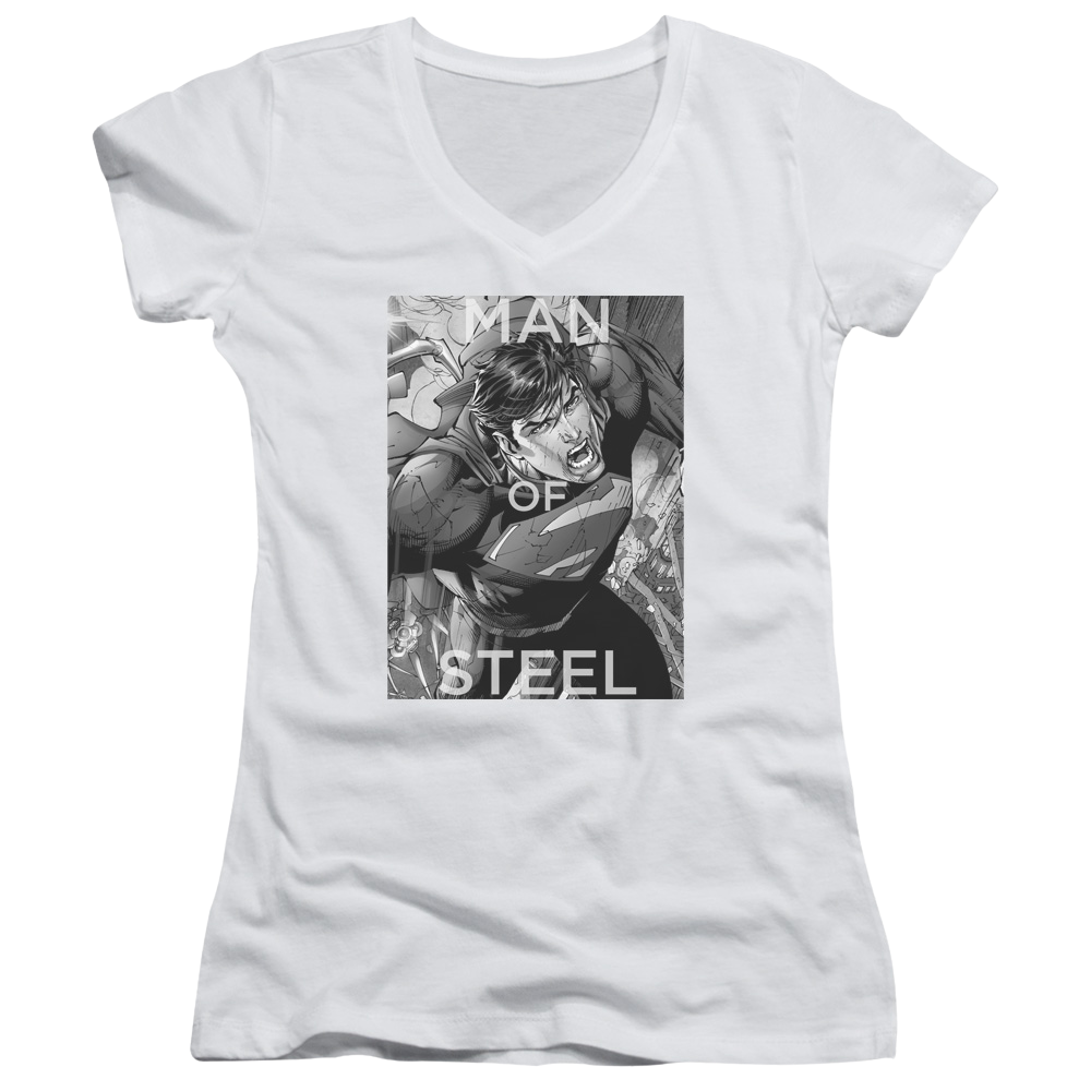 Superman Flight Of Steel - Juniors V-Neck T-Shirt Juniors V-Neck T-Shirt Superman
